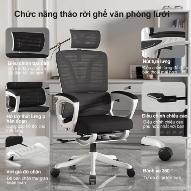 Ghế xoay văn phòng công thái học - Gaming ngả lưng, gác chân, tựa đầu êm ái, bảo vệ cột sống, ghế giám đốc 1.299.000₫ 3