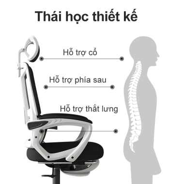 Ghế xoay văn phòng công thái học - Gaming ngả lưng, gác chân, tựa đầu êm ái, bảo vệ cột sống, ghế giám đốc 1.299.000₫ 4