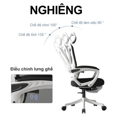 Ghế xoay văn phòng công thái học - Gaming ngả lưng, gác chân, tựa đầu êm ái, bảo vệ cột sống, ghế giám đốc 1.299.000₫ 5