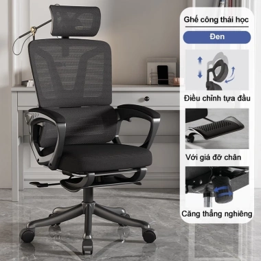 Ghế xoay văn phòng công thái học - Gaming ngả lưng, gác chân, tựa đầu êm ái, bảo vệ cột sống, ghế giám đốc 1.299.000₫ 9