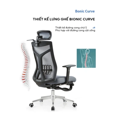 Ghế xoay văn phòng công thái học GVP06 lưng lưới, tựa đầu, ngả lưng 170°, bảo vệ cột sống, giá 2.489.000đ