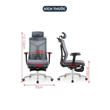 Ghế xoay văn phòng công thái học GVP06 lưng lưới, tựa đầu, ngả lưng 170°, bảo vệ cột sống, giá 2.489.000đ
