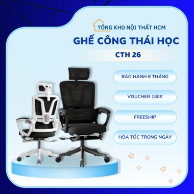 Ghế Xoay Văn Phòng CTH26 Công Thái Học Ngả Lưng Gật Gù, Tựa Đầu, Thiết Kế Hiện Đại Trẻ Trung - Giá 1,230,000₫