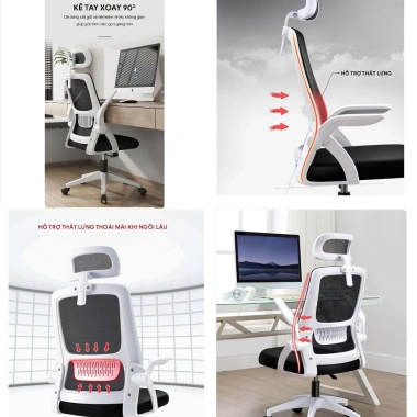 Ghế xoay văn phòng DOMIHOME - Lưng lưới thoáng mát, tựa đầu, điều chỉnh độ cao, tay gập thông minh - 629.000₫