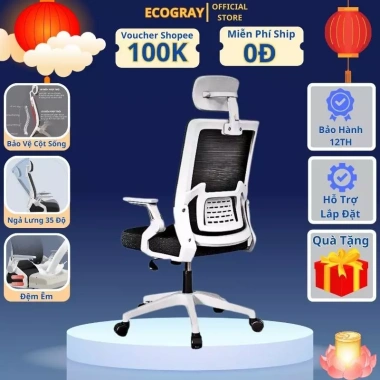 Ghế Xoay Văn Phòng ECOGRAY Công Thái Học Ngả Lưng Lưới - Chống Đau Mỏi Lưng, Học Tập Làm Việc, Giá Ưu Đãi 722.000₫