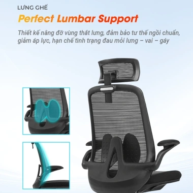 Ghế Xoay Văn Phòng Govi V02A - Bảo Hành 24 Tháng, Tay Gấp Gọn, Ben Hơi 150kg, 1.670.000₫ 2