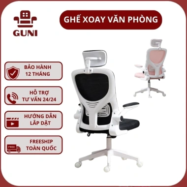 Ghế xoay văn phòng GUNI công thái học ngả 35 độ bệ tì tay bọc nệm Eco 03 723.000₫