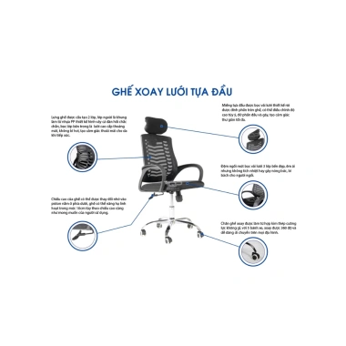 Ghế xoay văn phòng GX5.003 có tựa đầu lưng lưới thoáng mát - Giá rẻ 595k