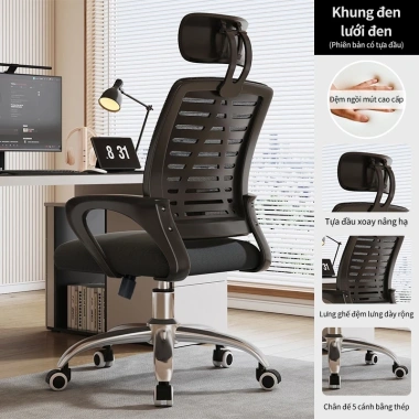 Ghế Xoay Văn Phòng Lưới Cao Cấp - Tựa Đầu, Nệm Lưng, Xoay 360 độ, Giá ưu đãi 369k 10 Ghế Xoay Văn Phòng Lưới Cao Cấp - Tựa Đầu, Nệm Lưng, Xoay 360 độ, Giá ưu đãi 369k 10