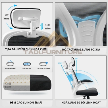 Ghế xoay văn phòng TADI công thái học 360 độ, ngả 35 độ, điều chỉnh đa điểm, bảo vệ cột sống - S03Đ, giá 723.000đ 7 Ghế xoay văn phòng TADI công thái học 360 độ, ngả 35 độ, điều chỉnh đa điểm, bảo vệ cột sống - S03Đ, giá 723.000đ 7