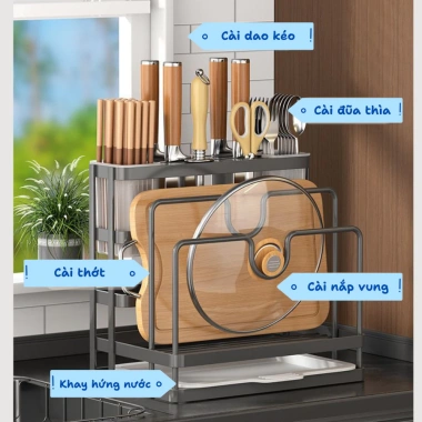 Giá Cài Dao Treo Tường Đa Năng Inox Không Gỉ MonoHome - Đựng Đũa Thớt Vung Nồi 2