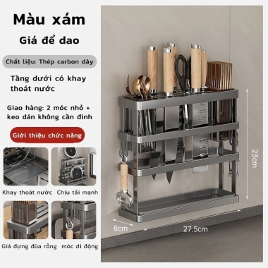 Giá Cài Dao Treo Tường Đa Năng Inox Không Gỉ MonoHome - Đựng Đũa Thớt Vung Nồi 10