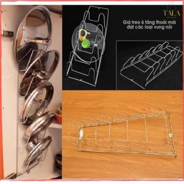 Giá Cài Vung Nồi Inox 6 Tầng Treo Tường Chống Rỉ Giá Cài Nắp Xoong Bền 50k
