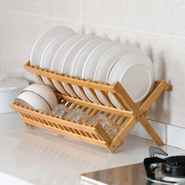Gia Để Bát Đĩa Gấp Gọn 2 Tầng Gỗ Tre Tự Nhiên, Tiêu Chuẩn Sấy Sơn Loại 1 Giá 199k