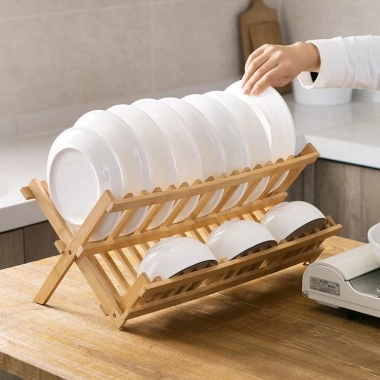 Gia Để Bát Đĩa Gấp Gọn 2 Tầng Gỗ Tre Tự Nhiên, Tiêu Chuẩn Sấy Sơn Loại 1 Giá 199k