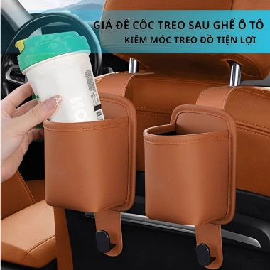 Giá Để Cốc Kiêm Móc Treo Đồ Sau Ghế Ô Tô Da Cao Cấp 2in1 Đa Năng Siêu Chắc