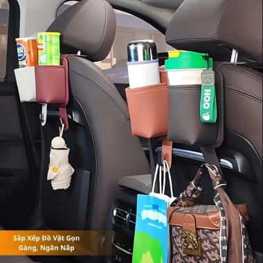 Giá Để Cốc Kiêm Móc Treo Đồ Sau Ghế Ô Tô Da Cao Cấp 2in1 Đa Năng Siêu Chắc 2