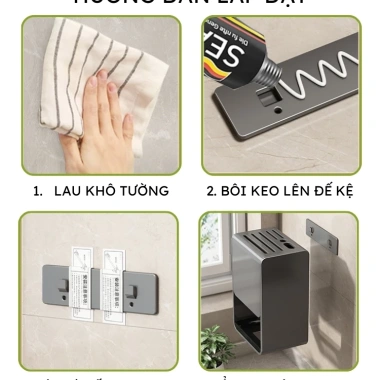 Giá để dao AKICHI thép carbon chống gỉ, hộp cài dao kéo để bàn, treo tường keo không cần khoan 219.000₫
