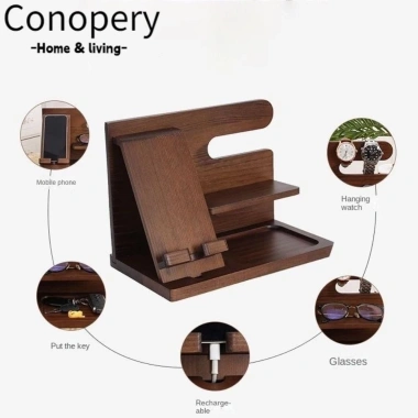 Giá để đồ CONOPERY đa chức năng gỗ bền, giá đỡ điện thoại và ví cho văn phòng, giảm 20%
