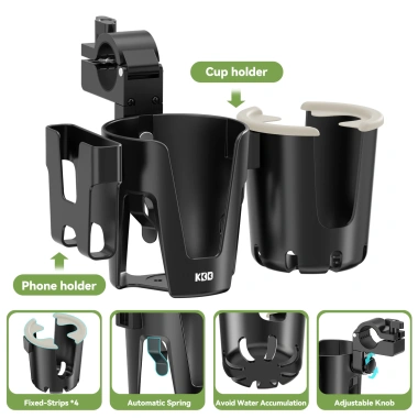 Giá đỡ cốc 3 trong 1 cho xe đẩy, xe lăn, xe đạp, xe đi bộ – Xoay 360°, kèm giá đỡ điện thoại, chai, chỉ 254.880đ
