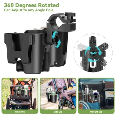 Giá đỡ cốc 3 trong 1 cho xe đẩy, xe lăn, xe đạp, xe đi bộ – Xoay 360°, kèm giá đỡ điện thoại, chai, chỉ 254.880đ