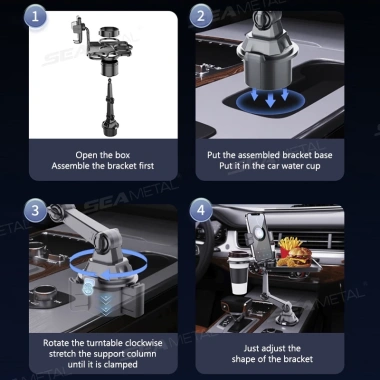 Giá đỡ cốc ô tô SEAMETAL đa năng 360° - Khay mở rộng, giá đỡ điện thoại, đĩa ăn, điều chỉnh