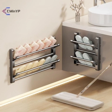Giá đỡ dép phòng tắm treo tường không đục lỗ Stora mới - Giá để giày gấp lớp thoát nước, giảm 20% 3