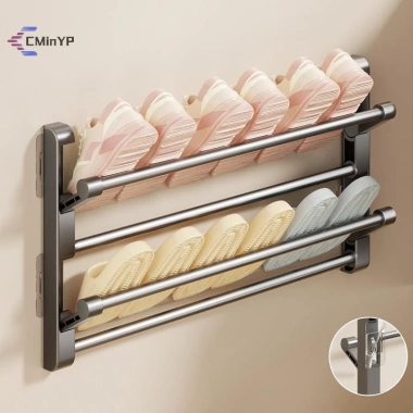 Giá đỡ dép phòng tắm treo tường không đục lỗ Stora mới - Giá để giày gấp lớp thoát nước, giảm 20% 9