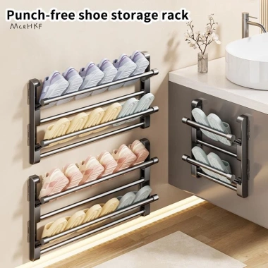 Giá đỡ dép treo tường không đục lỗ Stora Mới - Giá để giày sau cửa, thoát nước đa lớp 2