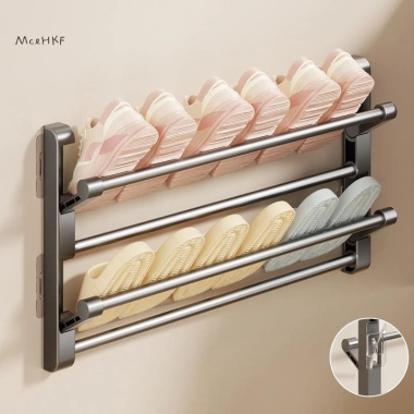Giá đỡ dép treo tường không đục lỗ Stora Mới - Giá để giày sau cửa, thoát nước đa lớp 9
