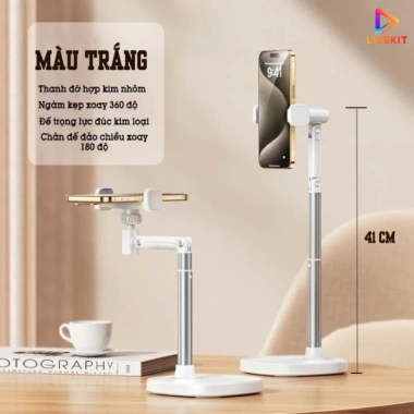 Giá đỡ điện thoại bàn T10 hợp kim nhôm, xoay 360, chiều cao 30-45cm, chỉ 93.885 VND