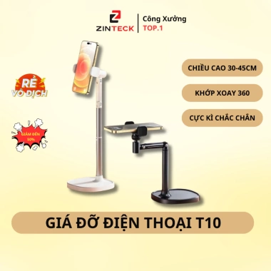 Giá đỡ điện thoại để bàn T10 quay 360°, hợp kim nhôm chắc chắn, cao 30-45cm - 160.000đ