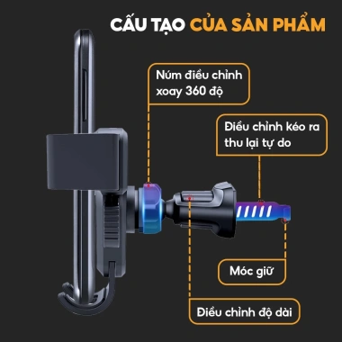 Giá đỡ điện thoại HipoCar ô tô kẹp cửa khe gió xoay 360 độ vân cacbon - Nhỏ gọn, tiện lợi 6