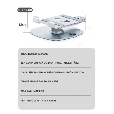 Giá đỡ điện thoại iPad hợp kim nhôm B20 - nâng hạ chiều cao, giảm còn 155k