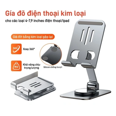 Giá đỡ điện thoại, iPad, máy tính bảng kim loại xoay 360 độ gấp gọn - Nhôm cao cấp, 19.000₫