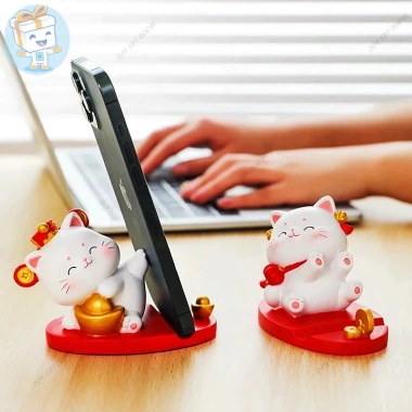 Giá Đỡ Điện Thoại Mèo Thần Tài May Mắn - Kệ Chống Tay Đá, Trang Trí Bàn, 94.050₫