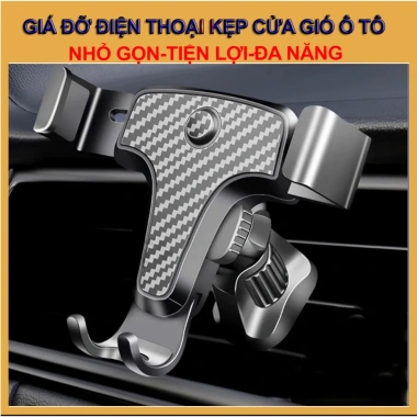 Giá đỡ điện thoại ô tô kẹp cửa khe gió, xoay 360°, vân carbon, nhỏ gọn tiện lợi