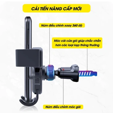 Giá đỡ điện thoại ô tô kẹp cửa khe gió, xoay 360°, vân carbon, nhỏ gọn tiện lợi