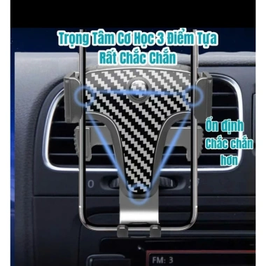 Giá đỡ điện thoại ô tô kẹp cửa khe gió, xoay 360°, vân carbon, nhỏ gọn tiện lợi