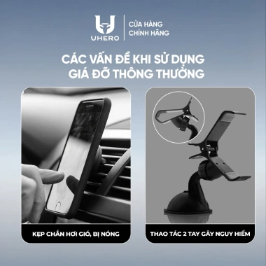 Giá đỡ điện thoại ô tô UHERO Superior gắn taplo, kính chắn nắng, xoay 360 nhỏ gọn, thích hợp cửa gió