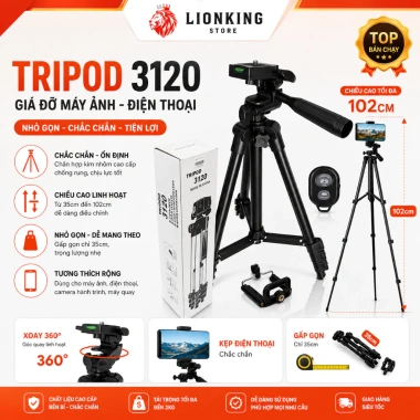 Giá đỡ điện thoại Tripod 3 chân kèm kẹp và remote - đa dòng, giảm còn 75.000