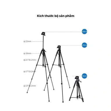 Giá đỡ điện thoại Tripod 3.520 đa năng, cao 1m4-1m7, xoay 360, chân máy ảnh và máy chiếu chắc chắn, tiện dụng