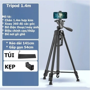 Giá đỡ điện thoại Tripod 3.520 đa năng, cao 1m4-1m7, xoay 360, chân máy ảnh và máy chiếu chắc chắn, tiện dụng