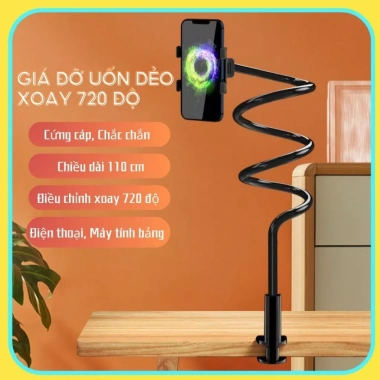 Giá đỡ điện thoại uốn dẻo xoay 720° - Kẹp đầu giường, cạnh bàn, giảm giá 70.000₫