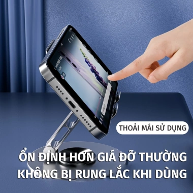 Giá Đỡ iPad và Điện Thoại Xoay 360 độ Hợp Kim Nhôm Gấp Gọn - Đệm Cao Su Chống Trượt, 25.000₫