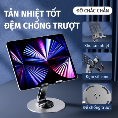 Giá Đỡ iPad và Điện Thoại Xoay 360 độ Hợp Kim Nhôm Gấp Gọn - Đệm Cao Su Chống Trượt, 25.000₫