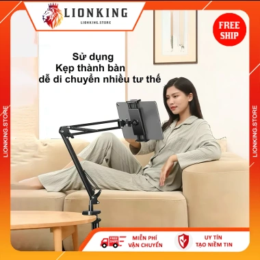 Giá đỡ Kẹp Điện Thoại & Tablet Thành Bàn L09 - Xoay 360°, Kim Nhôm, 24.998đ