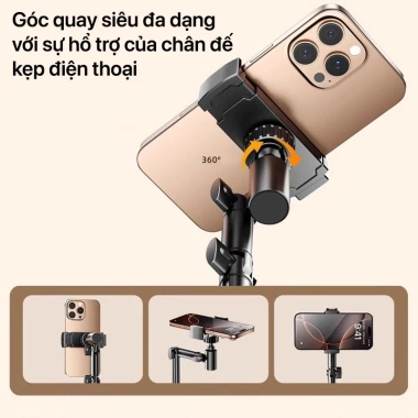 Giá đỡ kẹp điện thoại TS Keeper - Cây gậy livestream, kim loại gập 90, xoay 360, nâng hạ, 119k