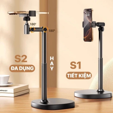 Giá đỡ kẹp điện thoại TS Keeper - Cây gậy livestream, kim loại gập 90, xoay 360, nâng hạ, 119k
