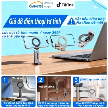 Giá đỡ kẹp từ tính QIANGTS – Chân máy xoay 360°, điện thoại ngoài trời, 66.999₫